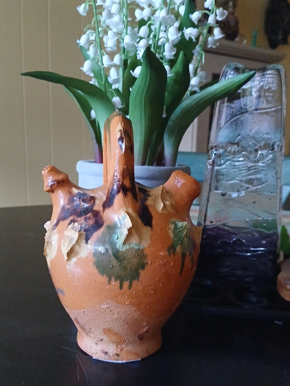 Handmade Terracotta Decorative Pottery Orange with Green Accents